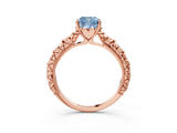 Rose gold Fancy Blue Cushion  Solitaire Floral Milgrain Engagement Ring_34