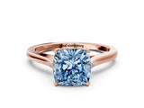 Rose gold Fancy Blue Cushion  Solitaire Heart Prong Engagement Ring with Tapered Band_72