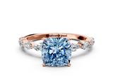 Rose gold Fancy Blue Cushion  Solitaire Marquise Side Stone Prong Setting Ring_44