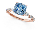 Rose gold Fancy Blue Cushion  Solitaire Marquise Side Stone Prong Setting Ring_45