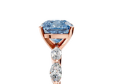 Rose gold Fancy Blue Cushion  Solitaire Marquise Side Stone Prong Setting Ring_49
