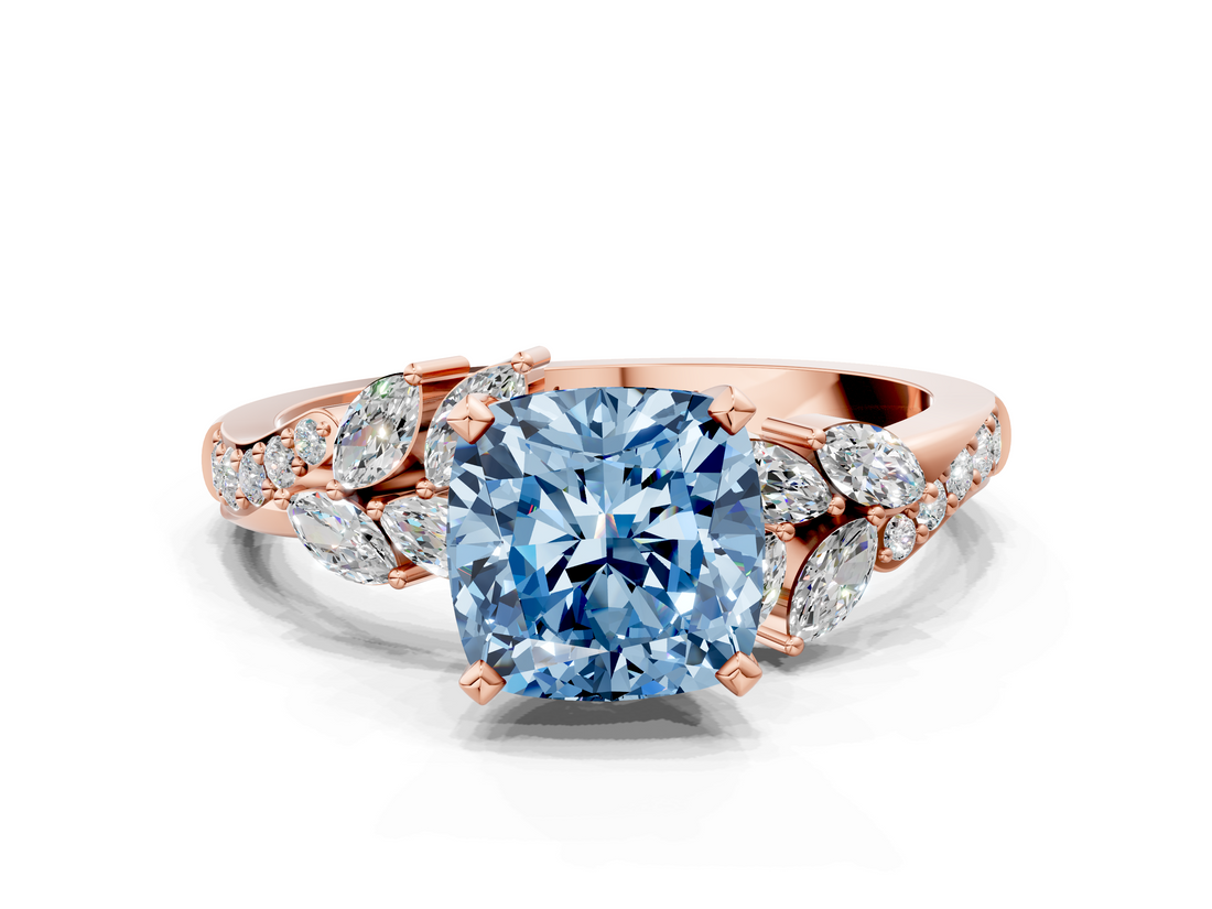Rose gold Fancy Blue Cushion  Solitaire Marquise Twist Band with Six-Prong Setting_75