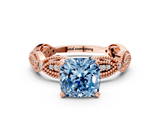 Rose gold Fancy Blue Cushion  Solitaire Milgrain Diamond Engagement Ring with Bezel and Marquise Band_138