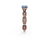 Rose gold Fancy Blue Cushion  Solitaire Milgrain Diamond Engagement Ring with Bezel and Marquise Band_140