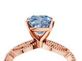 Rose gold Fancy Blue Cushion  Solitaire Milgrain Diamond Engagement Ring with Bezel and Marquise Band_142