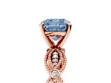 Rose gold Fancy Blue Cushion  Solitaire Milgrain Diamond Engagement Ring with Bezel and Marquise Band_143