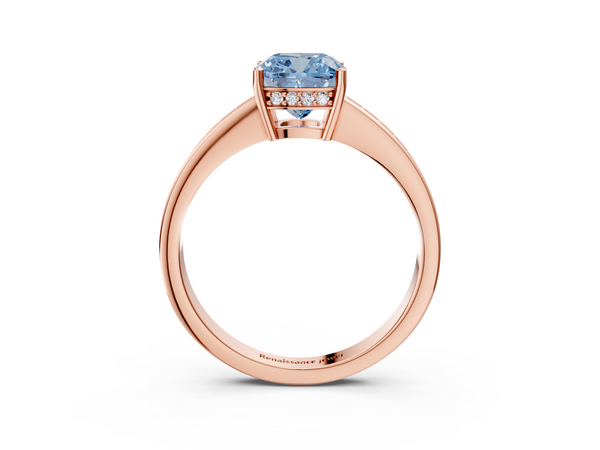 Rose gold Fancy Blue Cushion  Solitaire Pavé Band Prong Setting Ring