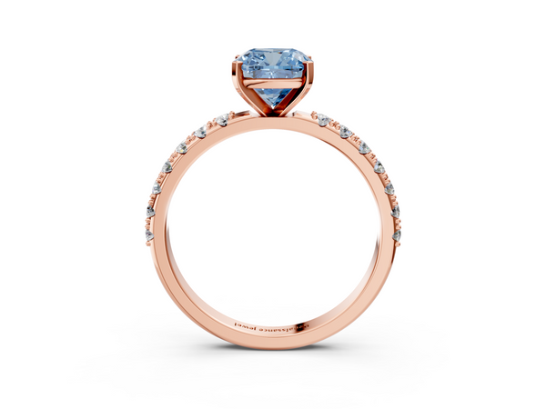 Rose gold Fancy Blue Cushion Cut Diamond Solitaire Pavé Band with Four-Prong Setting