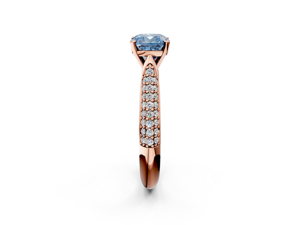 Rose gold Fancy Blue Cushion  Diamond Solitaire Engagement Ring with Pavé Band and Four-Prong Setting
