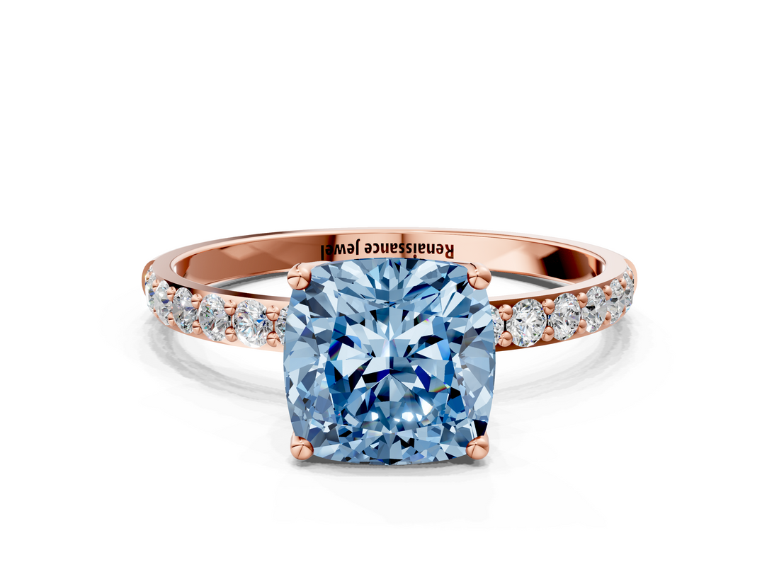 Rose gold Fancy Blue Cushion  Solitaire Pavé Diamond Engagement Ring with Four-Prong Setting_25