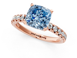 Rose gold Fancy Blue Cushion  Solitaire Pave Diamond Engagement Ring with Four-Prong Setting_348