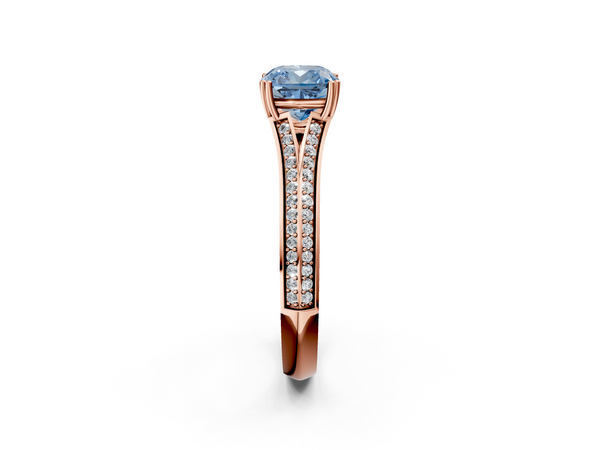 Rose gold Fancy Blue Cushion Cut Diamond Split Shank Engagement Ring with Pavé Band