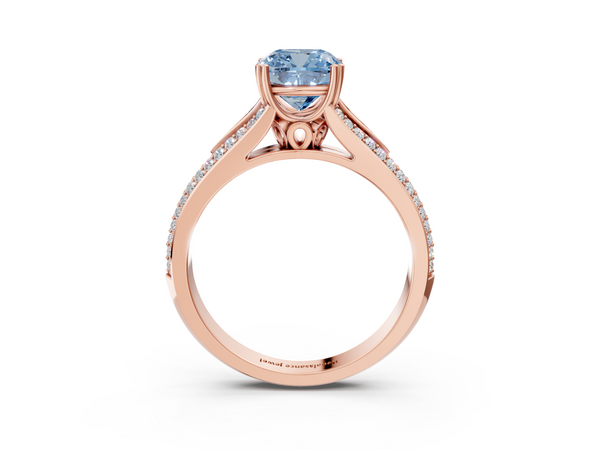 Rose gold Fancy Blue Cushion Cut Diamond Split Shank Engagement Ring with Pavé Band
