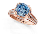 Rose gold Fancy Blue Cushion  Solitaire Pave Split Shank Ring with Four-Prong Setting_88