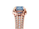 Rose gold Fancy Blue Cushion  Solitaire Pave Split Shank Ring with Four-Prong Setting_92