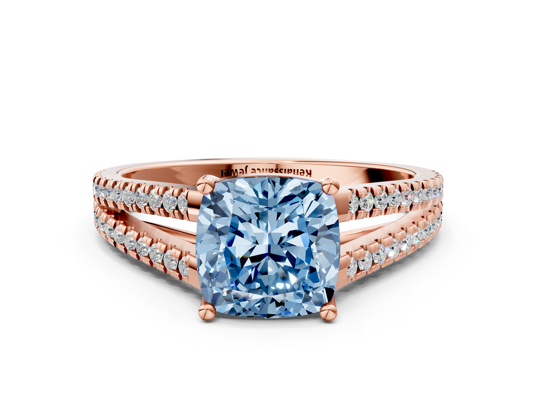 Rose gold Fancy Blue Cushion  Solitaire Split Shank Pavé Diamond Engagement Ring_387