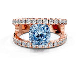 Rose gold Fancy Blue Cushion  Solitaire Split Shank Pave Diamond Ring_49