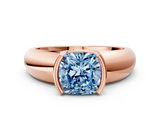 Rose gold Fancy Blue Cushion  Solitaire Tension Set Diamond Ring with Wide Band_19