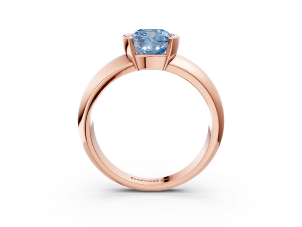 Rose gold Fancy Blue Cushion  Solitaire Tension Set Diamond Ring with Wide Band