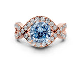 Rose gold Fancy Blue Cushion  Solitaire Twist Band Pavé Diamond Engagement Ring_32