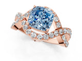 Rose gold Fancy Blue Cushion  Solitaire Twist Band Pavé Diamond Engagement Ring_33