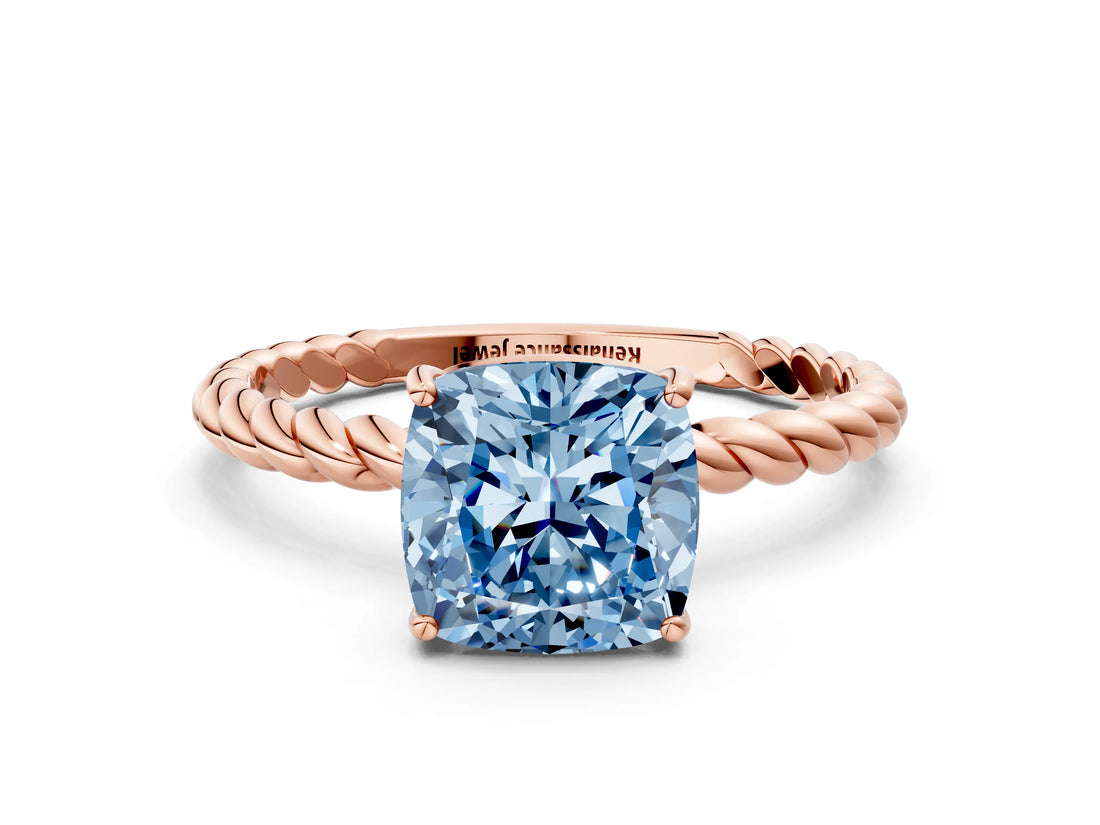 Rose gold Fancy Blue Cushion  Solitaire Twist Band Ring with Four-Prong Setting_102