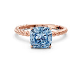 Rose gold Fancy Blue Cushion  Solitaire Twist Band Ring with Four-Prong Setting_102