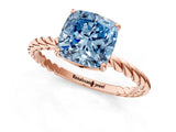 Rose gold Fancy Blue Cushion  Solitaire Twist Band Ring with Four-Prong Setting_103