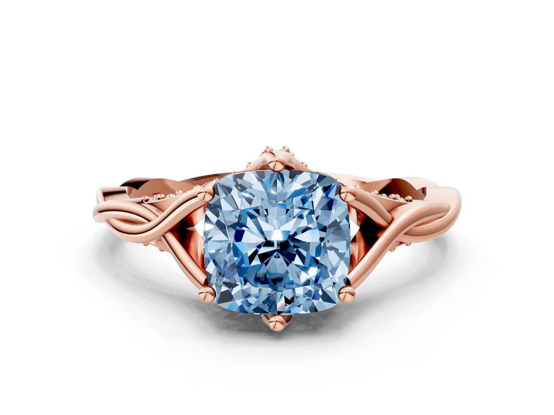 Rose gold Fancy Blue Cushion  Solitaire Twist Band Six-Prong Setting 1