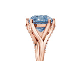 Rose gold Fancy Blue Cushion  Solitaire Twist Band Six-Prong Setting