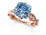 Rose gold Fancy Blue Cushion  Solitaire Twist Band with Leaf Prong Setting 1
