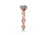 Rose gold Fancy Blue Cushion  Solitaire Twist Band with Leaf Prong Setting 2
