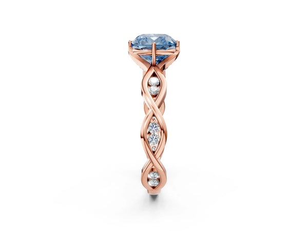 Rose Gold Cushion Cut Accented Twist Engagement Ring Setting for Fancy Blue Center
