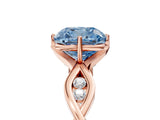 Rose gold Fancy Blue Cushion  Solitaire Twist Band with Leaf Prong Setting 5