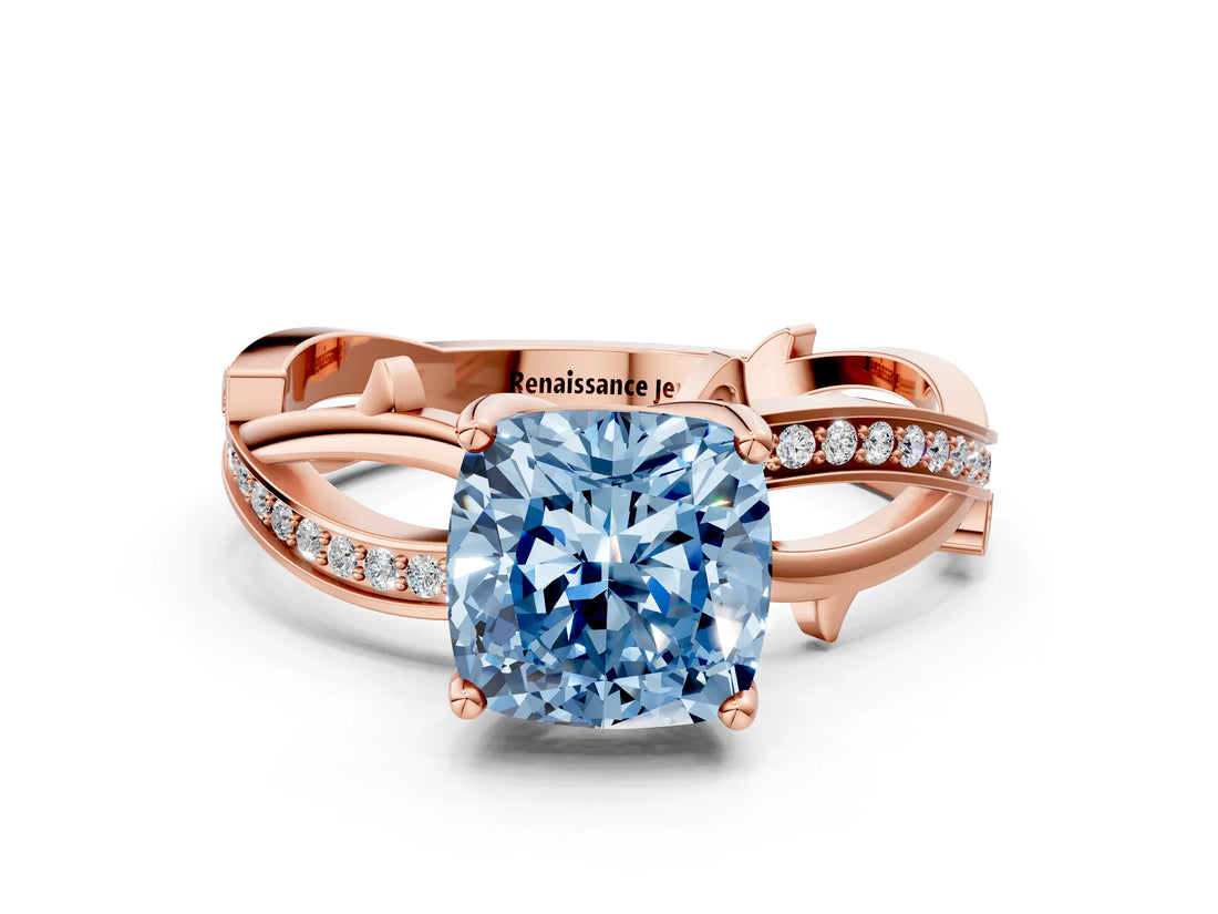 Rose gold Fancy Blue Cushion  Solitaire Twist Band with Pavé Accents and Four-Prong Setting_21