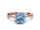 Rose gold Fancy Blue Cushion  Solitaire Twist Band with Pavé Diamonds and Four-Prong Setting_54