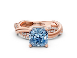 Rose gold Fancy Blue Cushion  Solitaire Twist Band with Pave Prong Setting_71