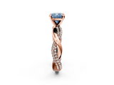 Rose gold Fancy Blue Cushion  Solitaire Twist Band with Pave Prong Setting_73