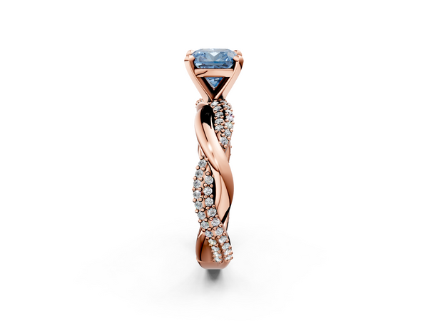 Rose gold Fancy Blue Cushion  Solitaire Twist Band with Pave Prong Setting