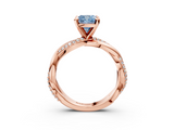 Rose gold Fancy Blue Cushion  Solitaire Twist Band with Pave Prong Setting_74