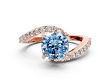 Rose gold Fancy Blue Cushion  Solitaire Twist Band with Pave Set Diamonds and Four-Prong Setting_114