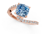 Rose gold Fancy Blue Cushion  Solitaire Twist Band with Pave Set Diamonds and Four-Prong Setting_115