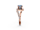 Rose gold Fancy Blue Cushion  Solitaire Twist Band with Pave Set Diamonds and Four-Prong Setting_116