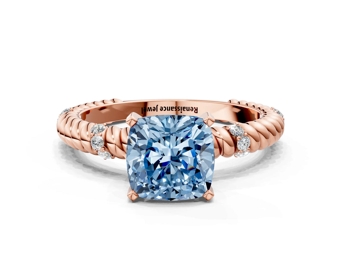 Rose gold Fancy Blue Cushion  Solitaire Twisted Band Prong Set Engagement Ring_60