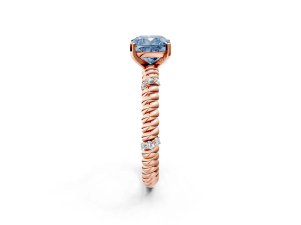 Rose gold Fancy Blue Cushion  Solitaire Twisted Band Prong Set Engagement Ring