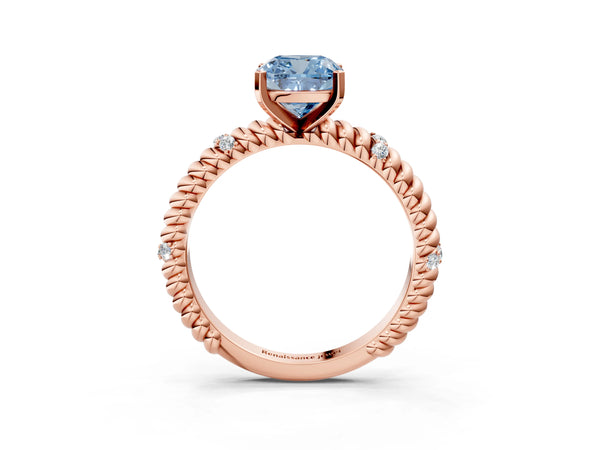 Rose gold Fancy Blue Cushion  Solitaire Twisted Band Prong Set Engagement Ring