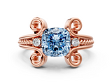 Rose gold Fancy Blue Cushion  Solitaire Twisted Band Scroll Prong Ring_3