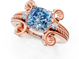 Rose gold Fancy Blue Cushion  Solitaire Twisted Band Scroll Prong Ring_4