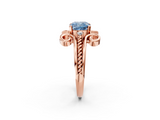 Rose gold Fancy Blue Cushion  Solitaire Twisted Band Scroll Prong Ring_5