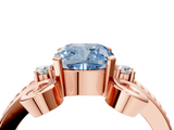 Rose gold Fancy Blue Cushion  Solitaire Twisted Band Scroll Prong Ring_7